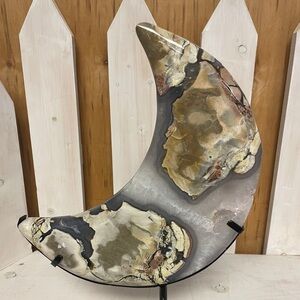 Abstract Crescent Moon Sculpture in Gray and Gold